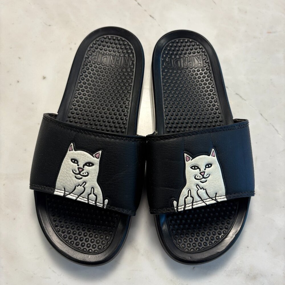 Rip N Dip Black Summer Outdoor Graphic Print Cat Rubber Flip Flops Womens Size 5